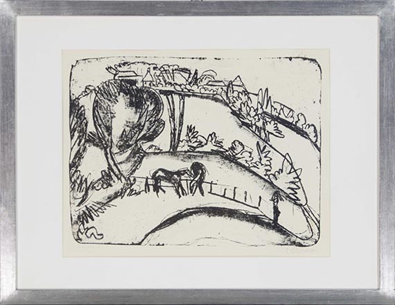 Ernst Ludwig Kirchner - Fehmarnlandschaft mit Pferden (mit Blick auf den Wulfener Berg) - Rahmenbild