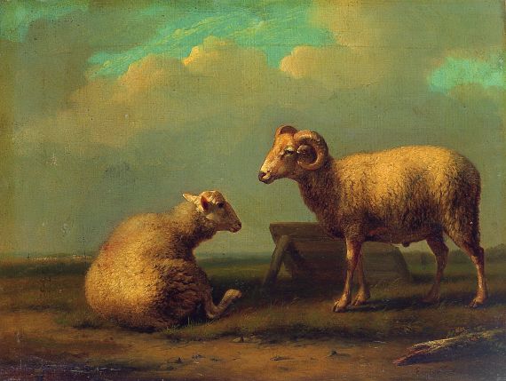 Eugène Joseph Verboeckhoven - Zwei Schafe in einer Landschaft