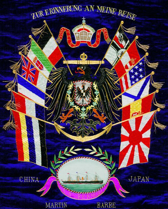  Chinesisches Stickbild - Zur Erinnerung an meine Reise auf der S.S. Bermuda nach China und Japan