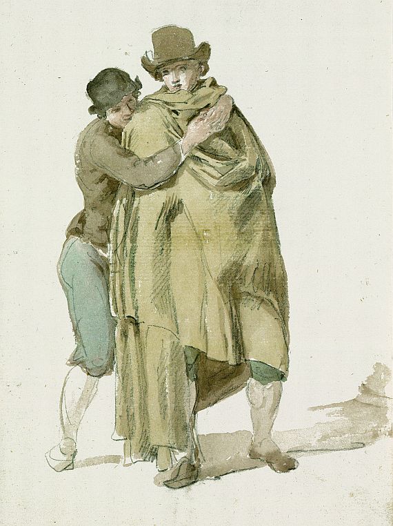 Johann Georg von Dillis - Jüngling im Reisemantel, von einem anderen umarmt