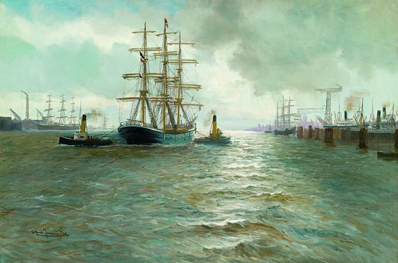 Alfred Serenius Jensen - Hamburger Vollschiff im Hafen