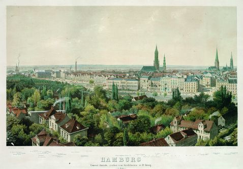  Hamburg - 2 Bll.: Hamburg. General-Ansicht, gesehen vom Kirchturme in St. Georg. 1ste (und) 2te Hälfte.