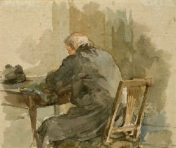 August Richter - Alter Mann, an einem Tisch sitzend