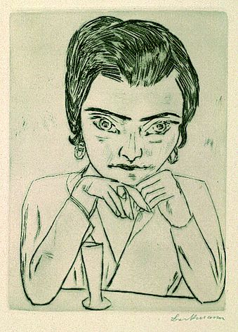 Max Beckmann - Bildnis Naila mit aufgestützten Armen und Glas