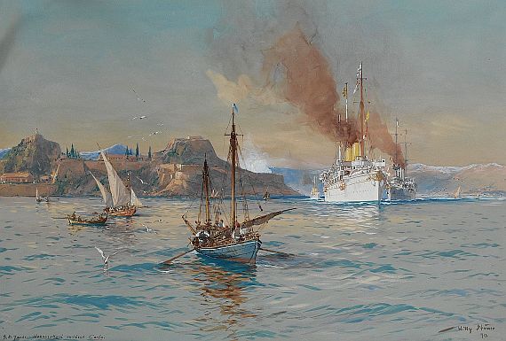 Willy Stöwer - S. M. Yacht "Hohenzollern" verlässt Corfu