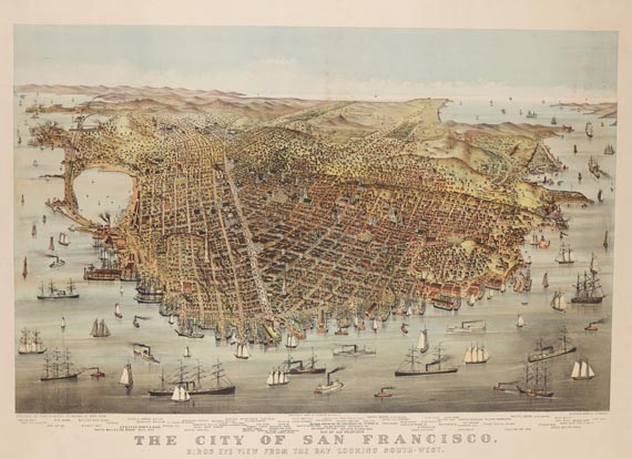 Amerika - The city of San Francisco. Birds eye view from the bay looking south-west.