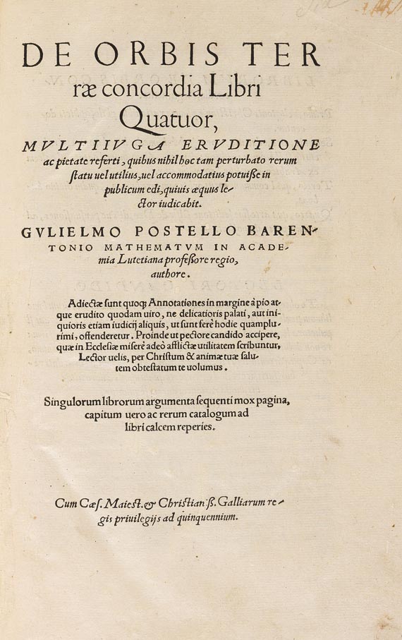 Gulielmo Postel - De Orbis Terrae. 1544 - Weitere Abbildung