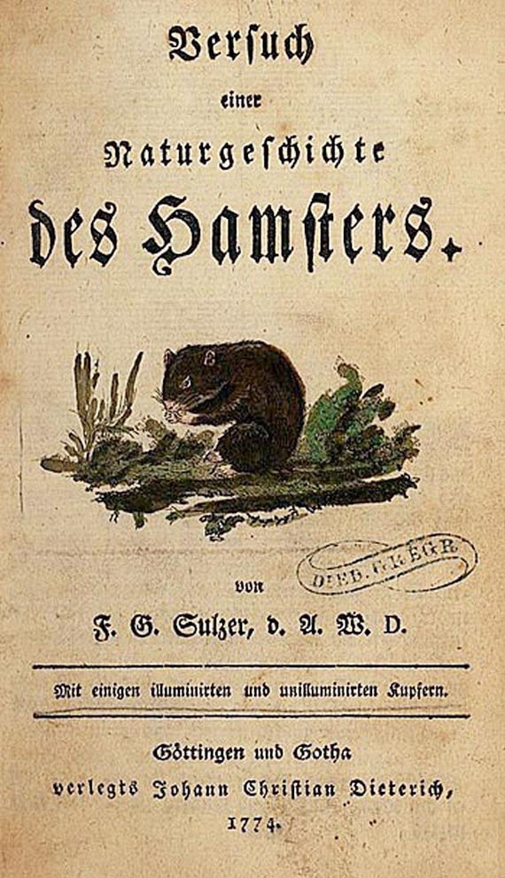 Friedrich Gabriel Sulzer - Naturgeschichte des Hamsters. 1774.