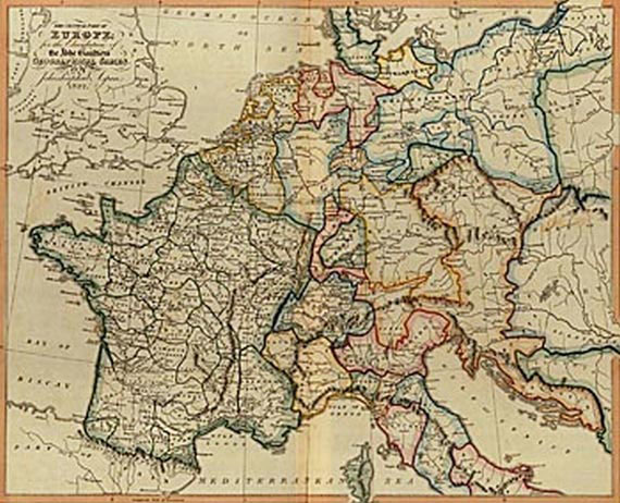  Weltkarte - 5 Bll. Welt und drei Erdteile. 1822