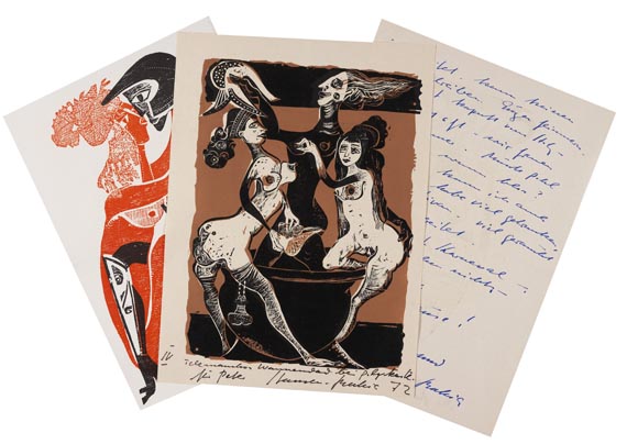 Karl Heinz Hansen-Bahia - Sammlung von Autographen, masch. Briefen u. Karten sowie Holzschnitten. Zus. ca. 200 Tle. 1962-1977. - Weitere Abbildung