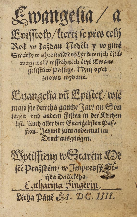 Ewangelia - Ewangelia a Episstoly - Evangelia unn Epistel. Tschech.-dt. Paralleltext. 1604.