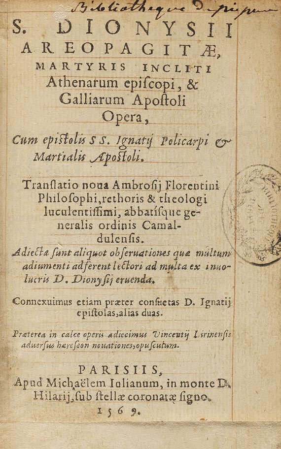 Dionysius Areopagnita - Opera. 1569.