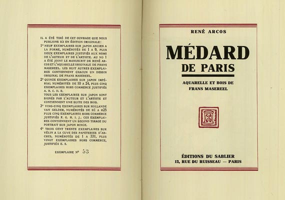 Frans Masereel - Becher, Gedichte und Holzschnitte. 1964. - Dabei: Arcos, Mèdard de Paris. 1928