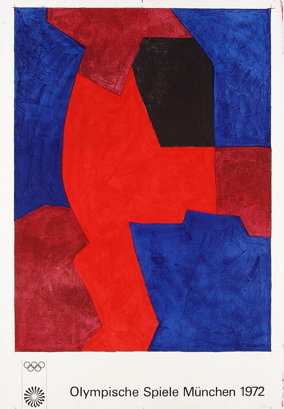 Serge Poliakoff - Plakat: Composition bleue, rouge et noire - Signatur