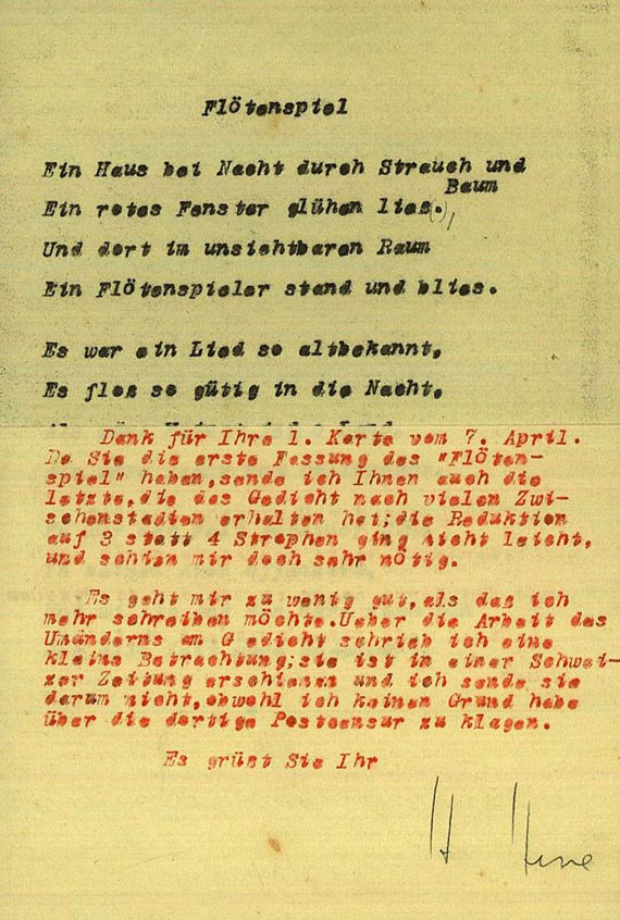 Hermann Hesse - Masch. Gedicht mit Unterschrift. Ca. 1940.