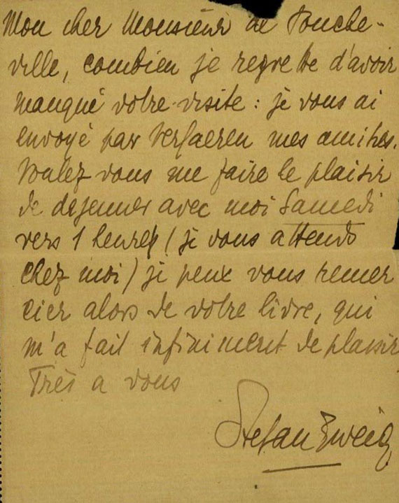 Stefan Zweig - 1 Autograph. 1914.