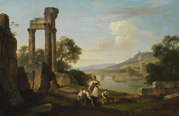 Pierre-Antoine Marchais - Sommerliche Flußlandschaft mit Tempelruine