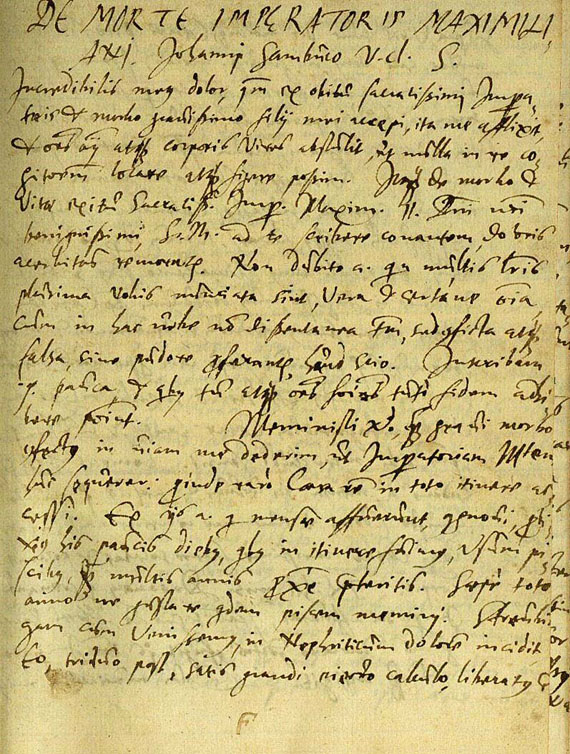Crato von Krafftheim, J. - Manuskript: De Morte Imperator Maximiliani. Ende 16. Jh.