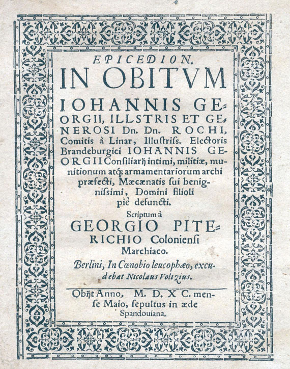 Georg Piterich - In Obitum Iohannis Georgii. 1590.
