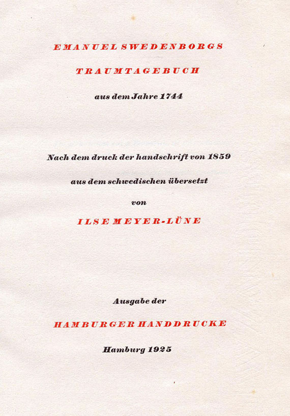 Emanuel Swedenborg - Traumtagebuch. 1925.