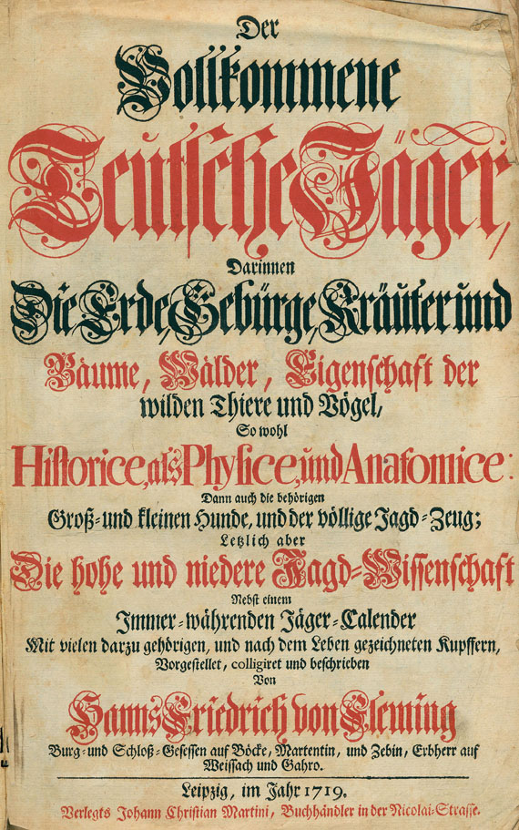 Jagd - H. Fr. von Fleming, Vollkommene Teutsche Jäger. 1719.