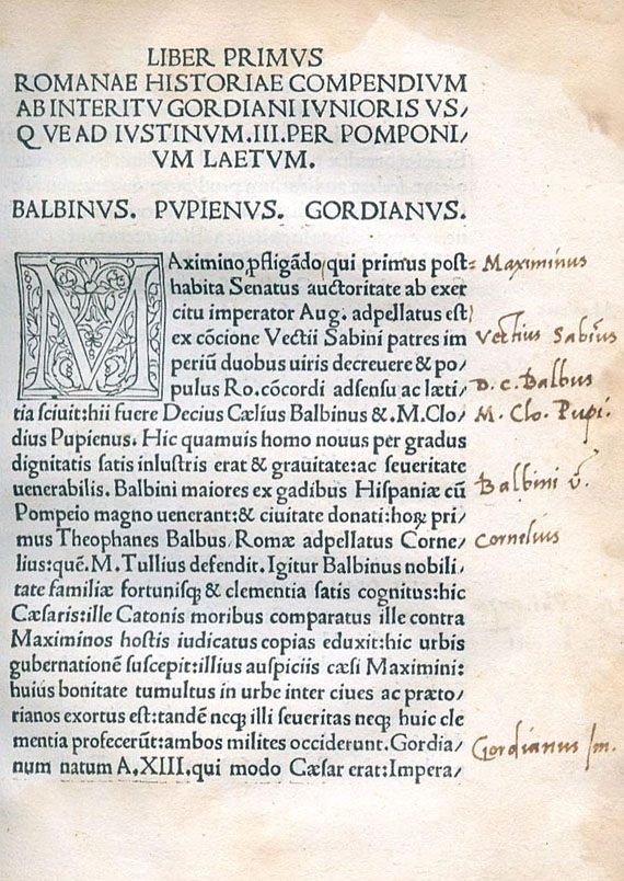 Pomponius Laetus - Romanae Historiae Compendium. 1499.