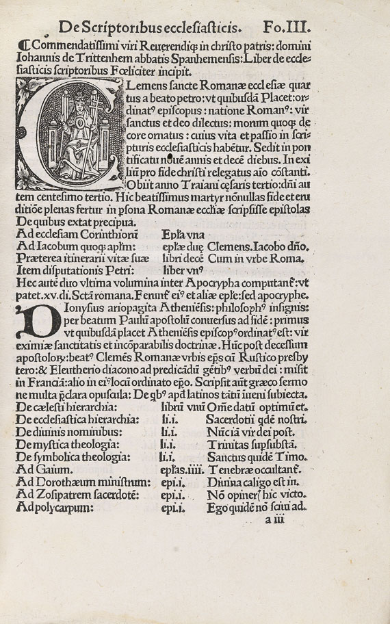 Johannes Trithemius - De scriptoribus eccliasticis. 1512