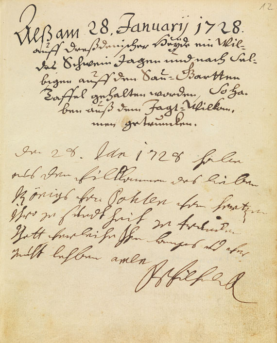 August II. v. Polen (d. Starke - Gästebuch des Weinguts Hoflößnitz/Einschreibebuch Jagt-Willkommen. 2 Bde. 1694-1728.