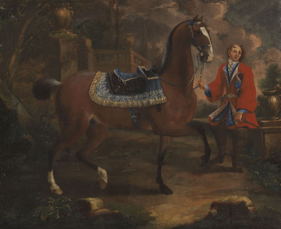Johann Georg von Hamilton - Werkstatt - 4 Gemälde: Pferdeportraits vor Palastgartenarchitektur