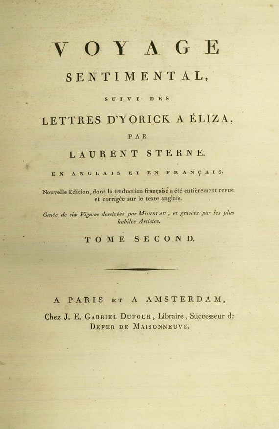 Laurence Sterne - Voyage sentimental. 2 Bde. 1799. (aus 397/743, vorh. Limit/SP: 500/ 700)