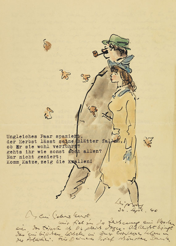 Max Schwimmer - 21 Bll. Briefe (1940-43), dabei: 2 Zeichnungen, 9 Radierungen (1932-50). - Weitere Abbildung