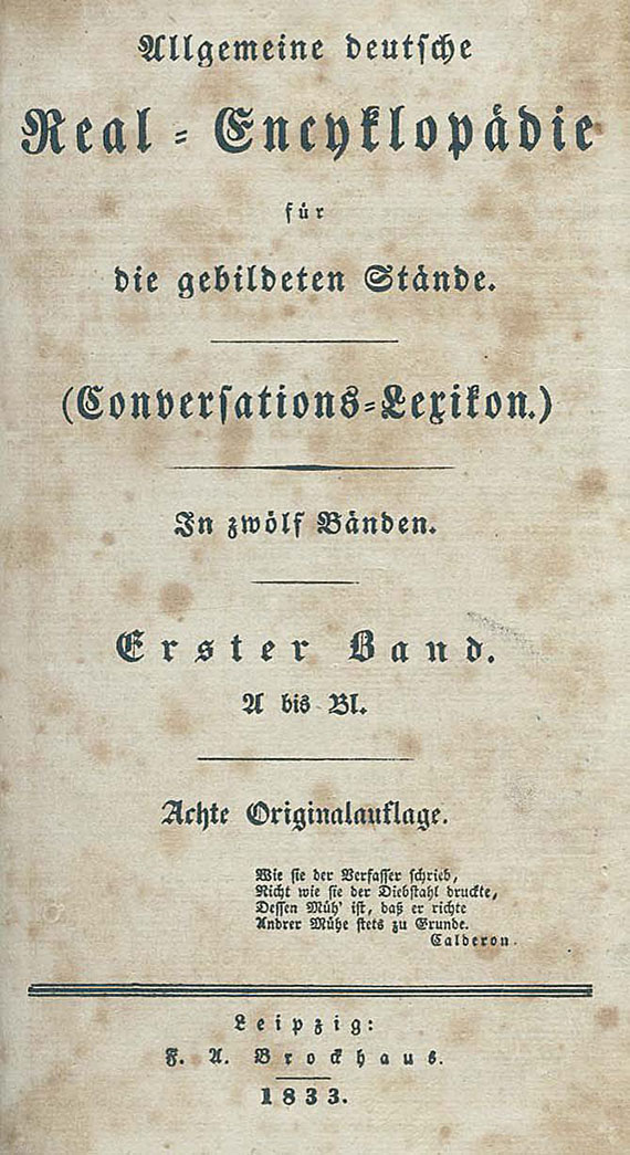 Friedrich Arnold Brockhaus - Allgemeine deutsche Real-Encyclopädie. 13 Bde. 1833-1839.