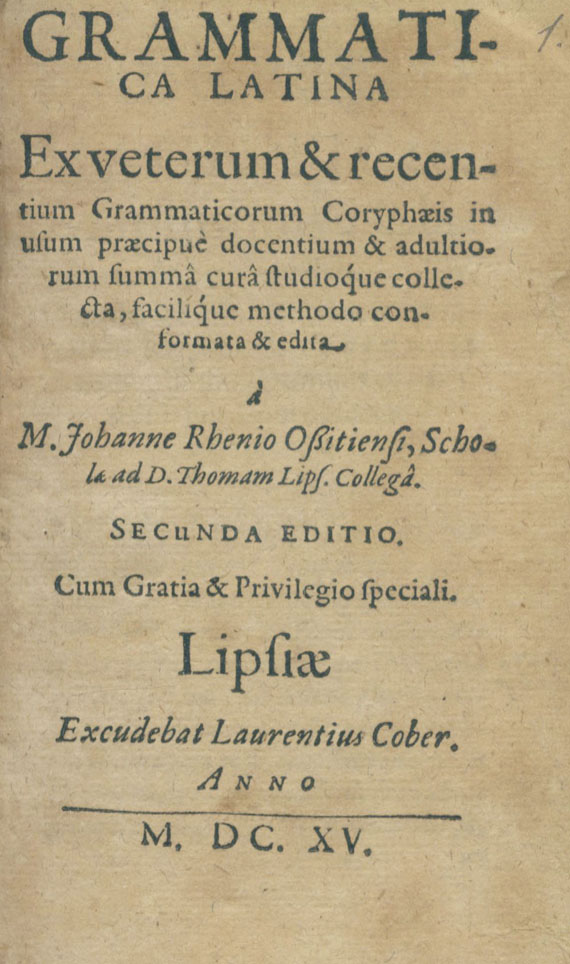 Johannes Rhenius - Grammatica latina. 1615.