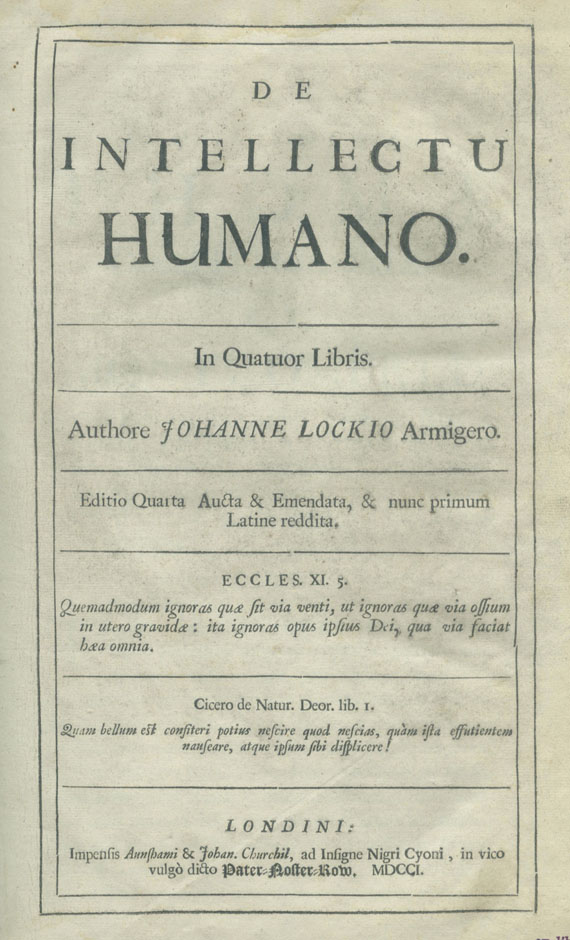 John Locke - De Intellectu Humano. 1701