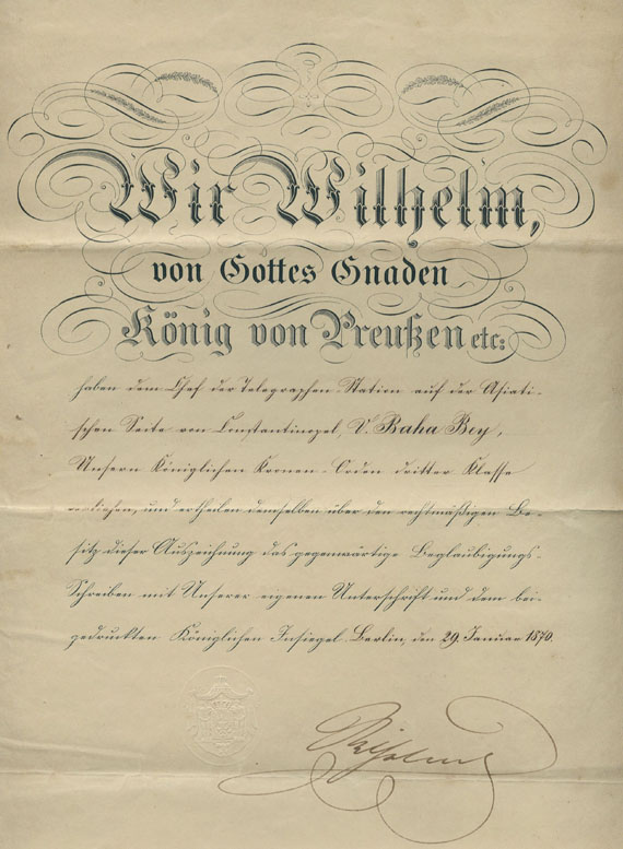  Wilhelm I. - Urkunde m. U. 1870