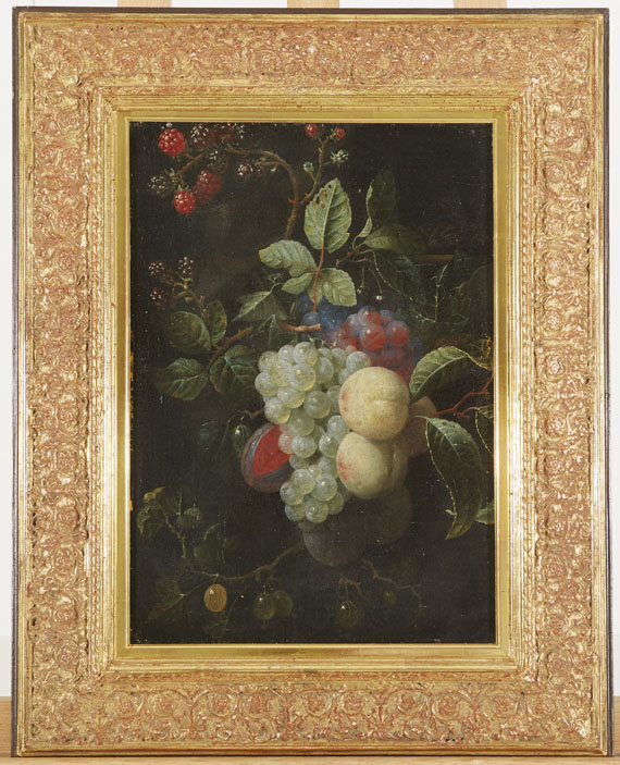 Joris van Son - 2 Pendants: Weintrauben mit Pfirsichen, Pflaumen und Brombeeren