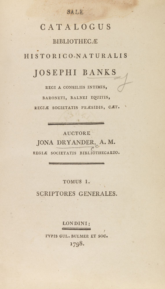 Jonas Dryander - Catalogus bibliothecae historico-naturalis. 1796-1800. 5 Bde.. - Weitere Abbildung