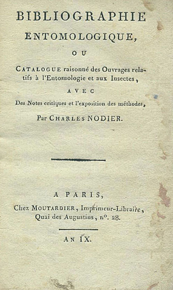 Charles Nodier - Bibliographie entomologique. 1800-1801.