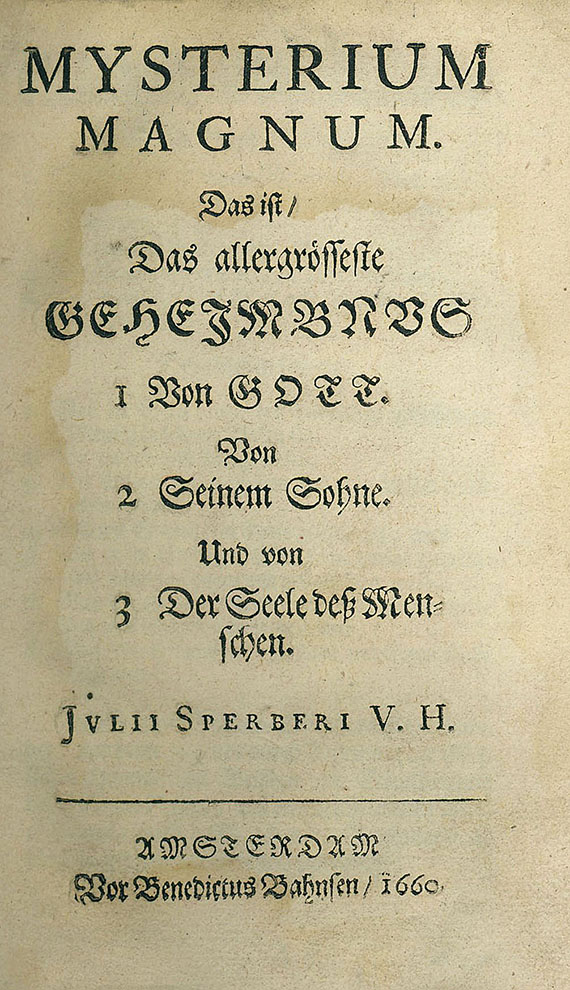 Sperber, J. - Mysterium magnum. - Geheimer Tractatus. 1660