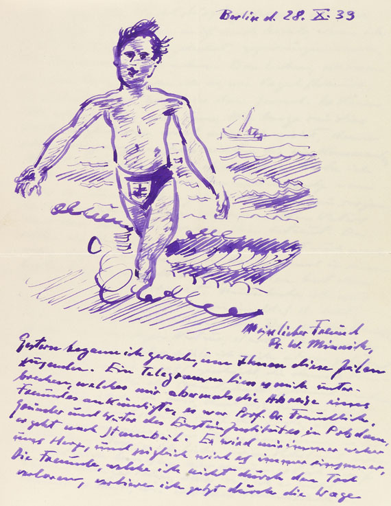 Hermann Max Pechstein - Brief mit Zeichnung (28. Okt. 1939).