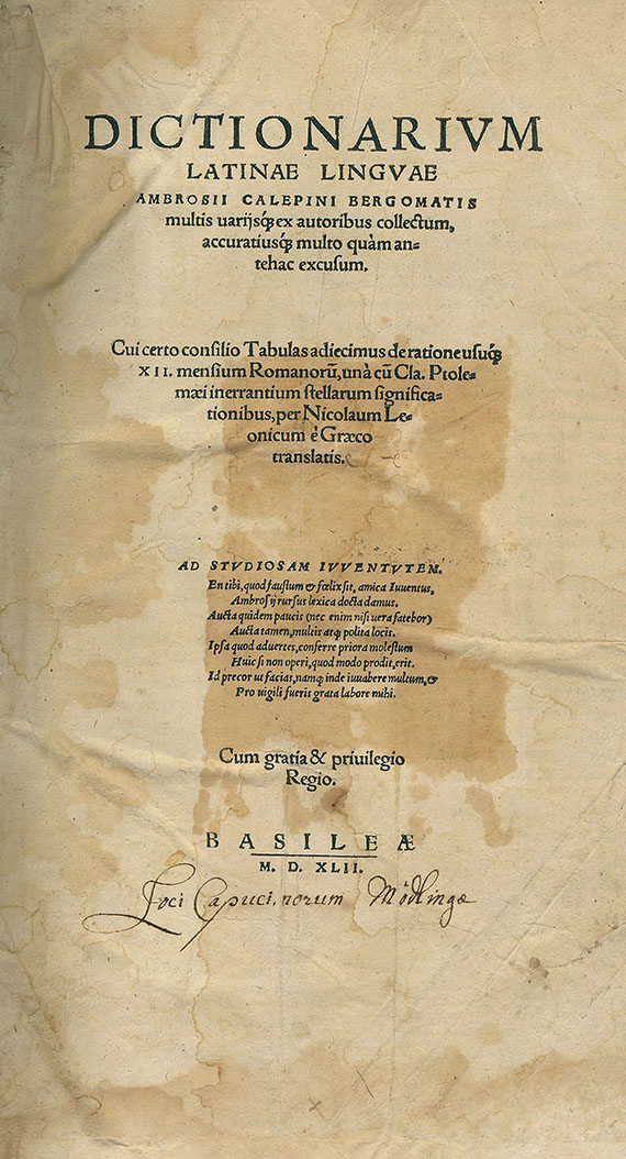 Ambrosius Calepinus - Dictionarium Latinae linguae. 1542.