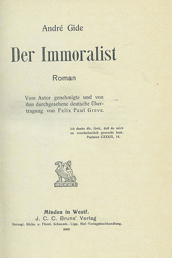 André Gide - Der Immoralist.  1905