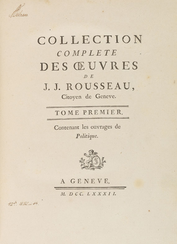 Jean-Jacques Rousseau - Oeuvres. 1780-82. 15 Bde..