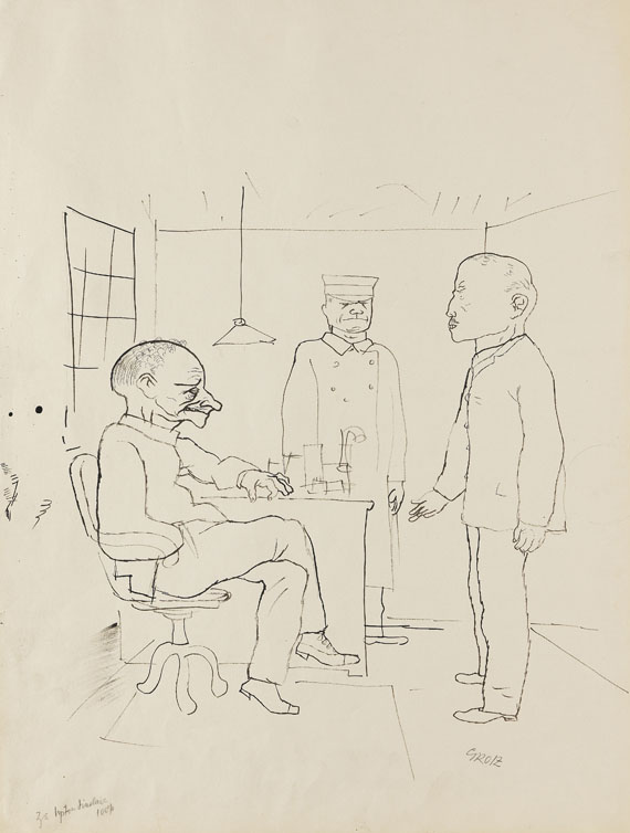George Grosz - Männer im Raum. Illustration "100% Roman eines Patrioten" von Upton Sinclair