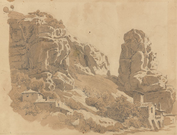 Gustav Jakob Canton - 2 Bll.: Felsige Landschaft. Antike Wasserleitung in den Albaner Bergen - Weitere Abbildung