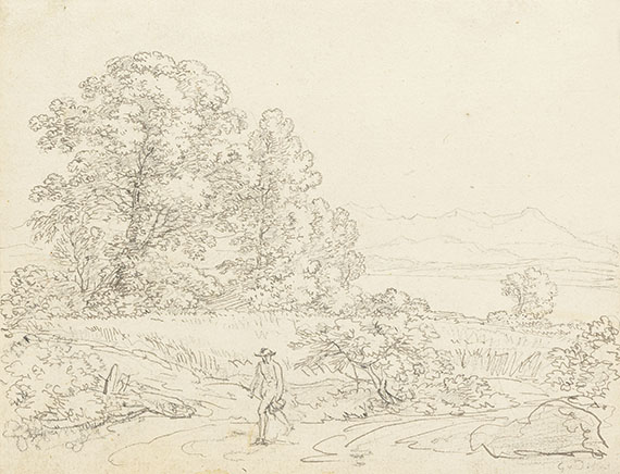 Johann Georg von Dillis - 2 Bll.: Landschaft mit Bauer. Heuernte