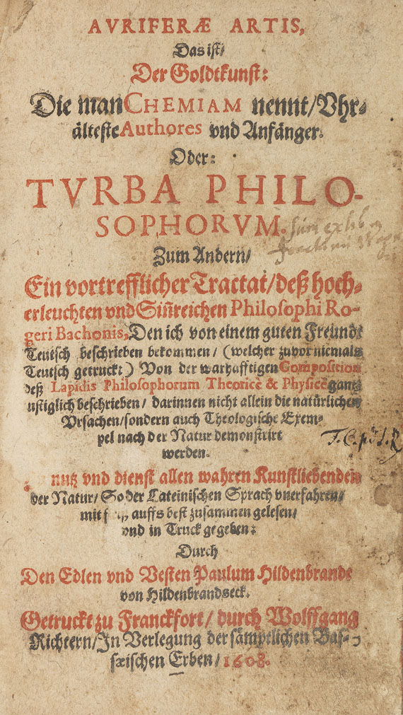 Alchemie und Okkulta - Auriferae artis. 1608