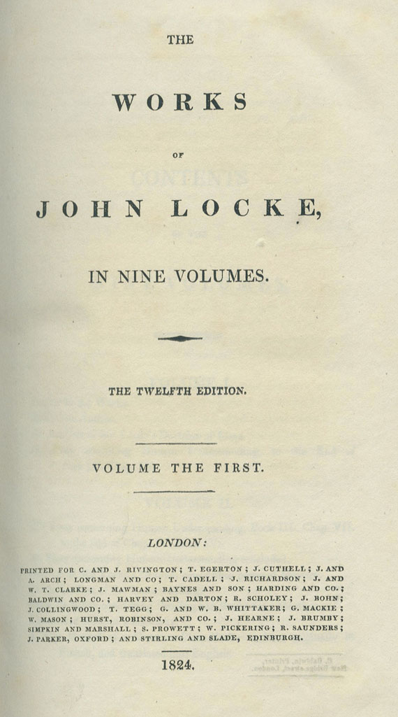John Locke - J. Locke. Works. 9 Bde. 1824 Dazu: Humes