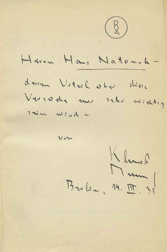 Klaus Mann - Auf der Suche nach einem Weg. 1931