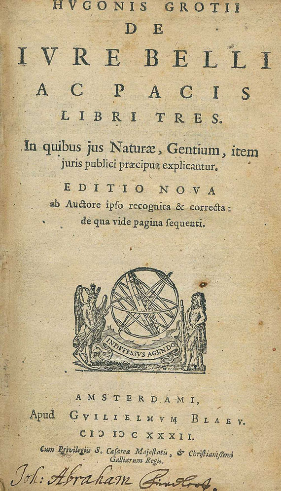 Hugo Grotius - De iure belli. 1632 - Angebunden: Mare liberum. 1633